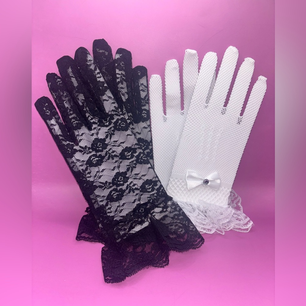 Elegant Black and White Lace Gloves